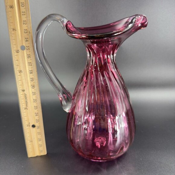Vintage Rossi Glass Cranberry Pitcher Carafe Hand Blown Canadian Glass VTG - Picture 4 of 16